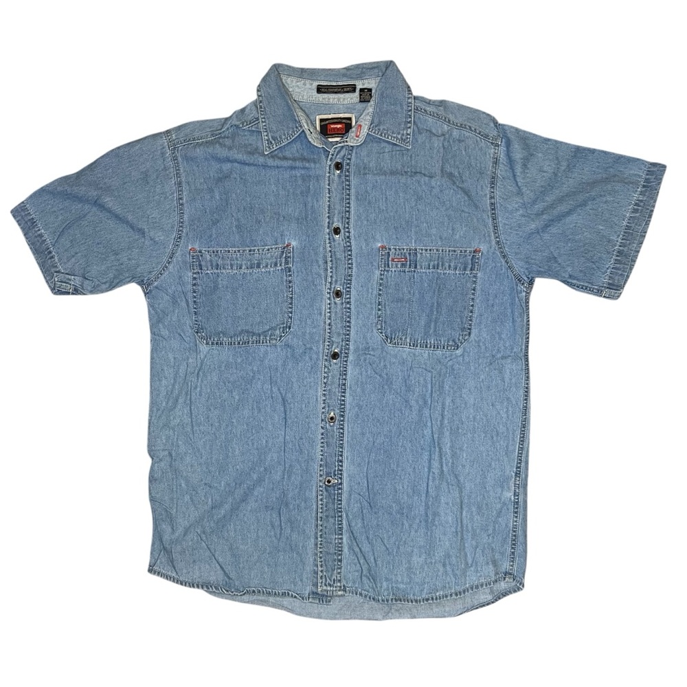 Vintage Wrangler Men's Light Wash Denim Shirt Size Medium